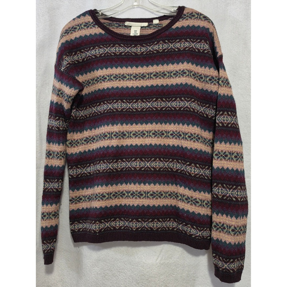 HM LOGG Womens Fair Isle Knit Sweater Burgundy Teal Alpaca Blend M